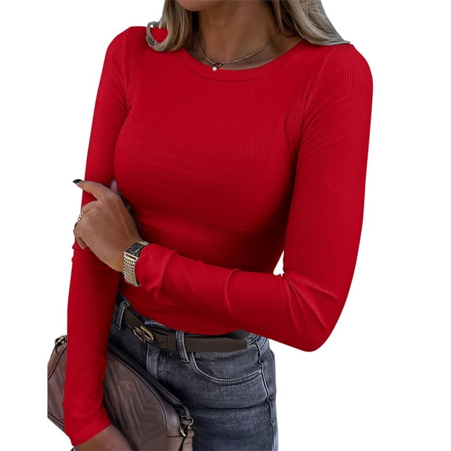 TINZ T-Shirt à Manches Longues pour Femmes, Col Rond Extensible, Manches Côtelées, Hauts Unis pour Femmes, Manches Courtes, Col Roulé, Hauts à Manches Longues pour Femmes, T-Shirt Uni pour Femmes