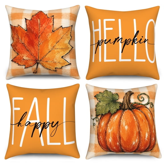 DaShan Fall Throw Pillow Covers 20x20 Set of 4,Pumpkin Maple Leaves Pillow Cases for Bedroom Sofa Couch