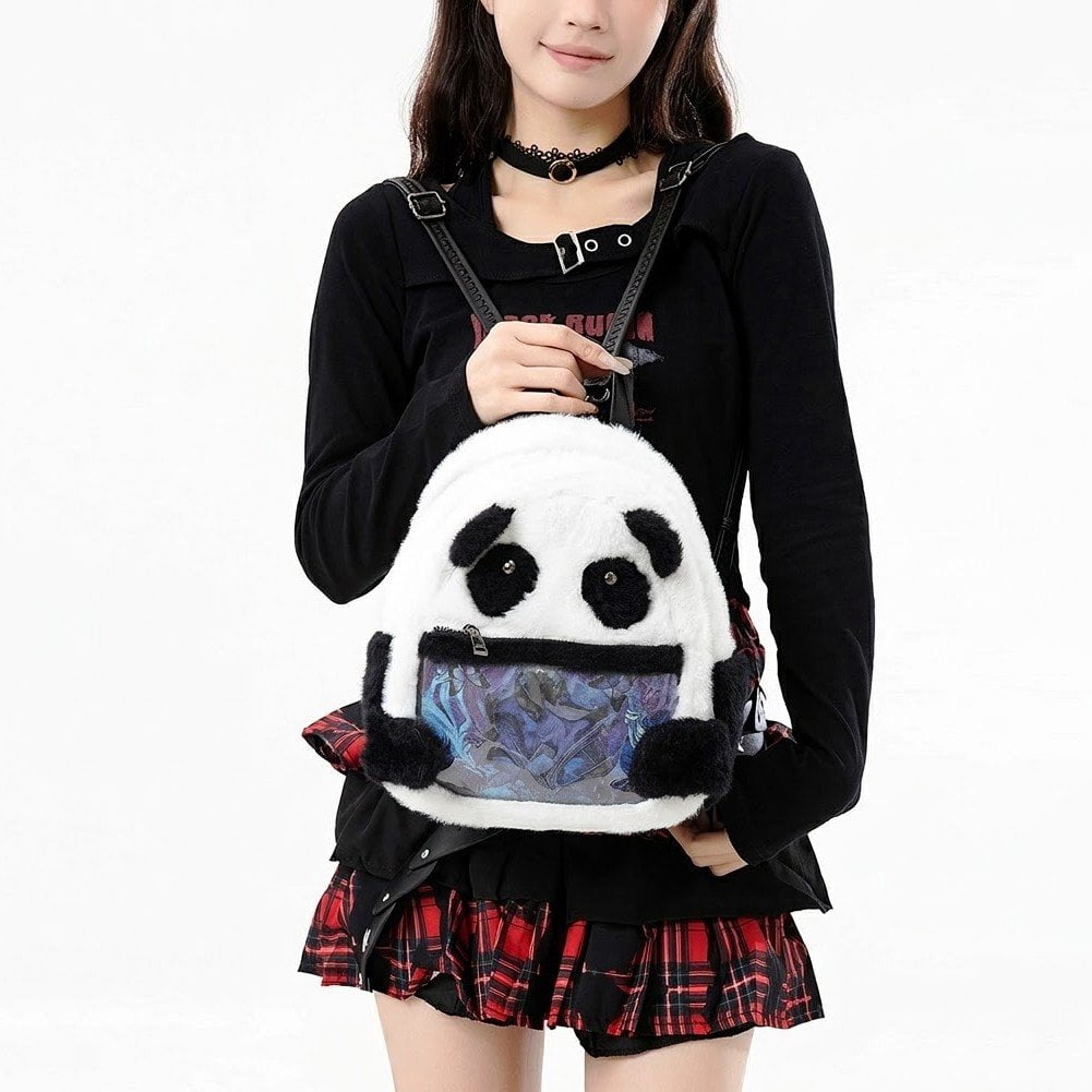 Slccxzc Panda Ita Bag, Mini Plush Backpack with Pin Display Window