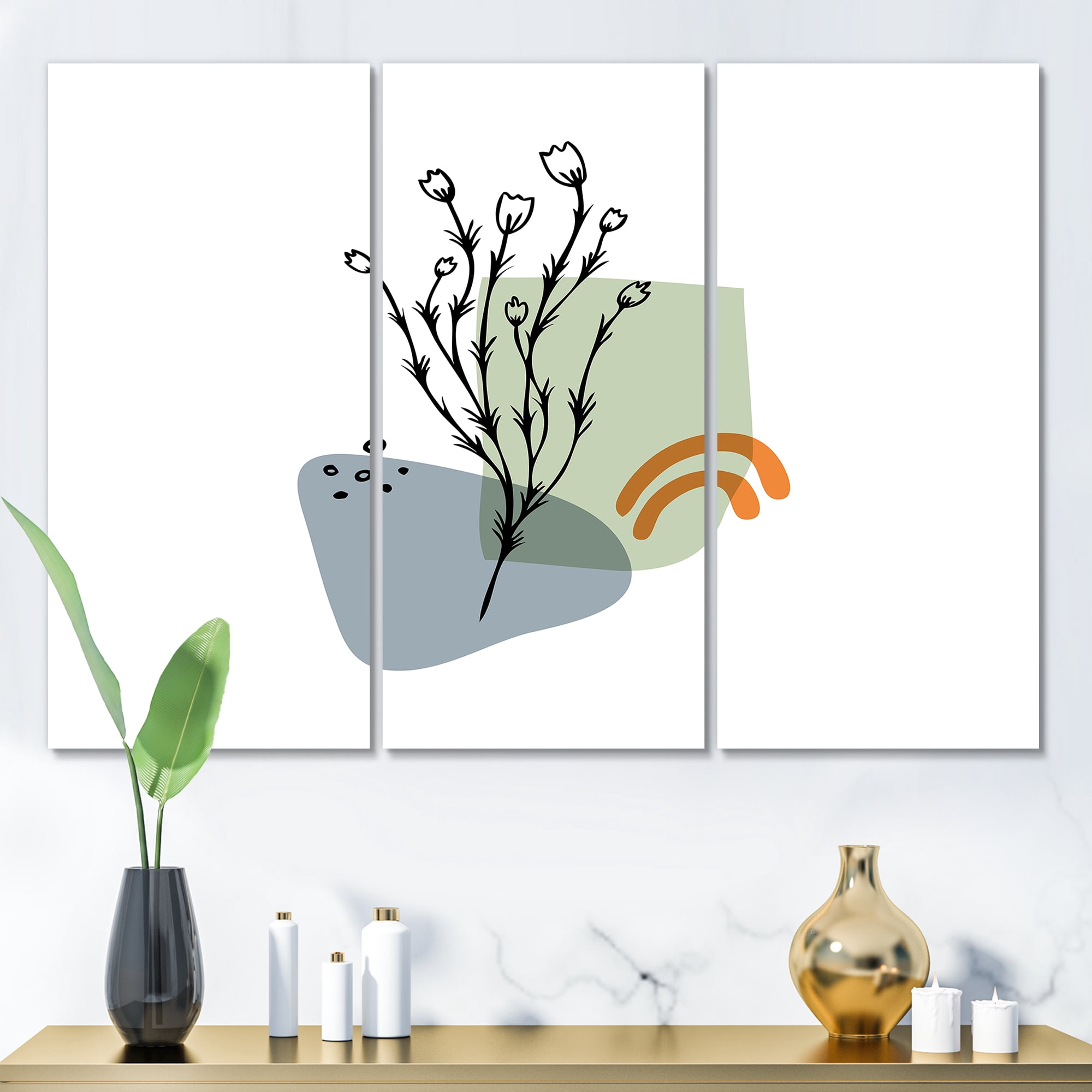 Designart ' Abstract Minimal Shapes Under Flowers II ' Modern Canvas Wall Art Print