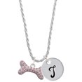 thumbnail image 1 of Delight Jewelry Silvertone Large Light Pink Crystal Dog Bone Silvertone Script Initial Disc - T - Charm Necklace, 20"+3", 1 of 4