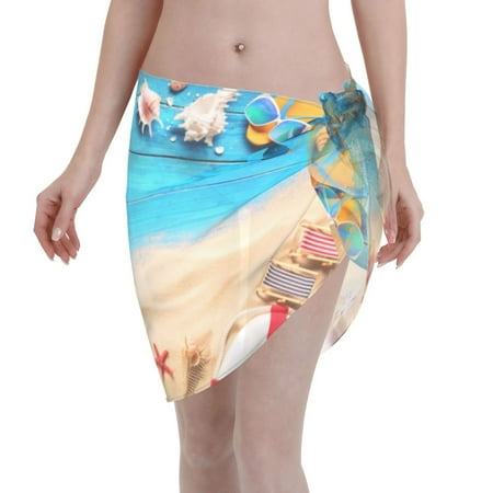 Ocsxa Boards And Beach Print Sarong Coverups For Women Bathing Suit Wrap Swimsuit Skirt Beach Bikini Cover Up Swimwear