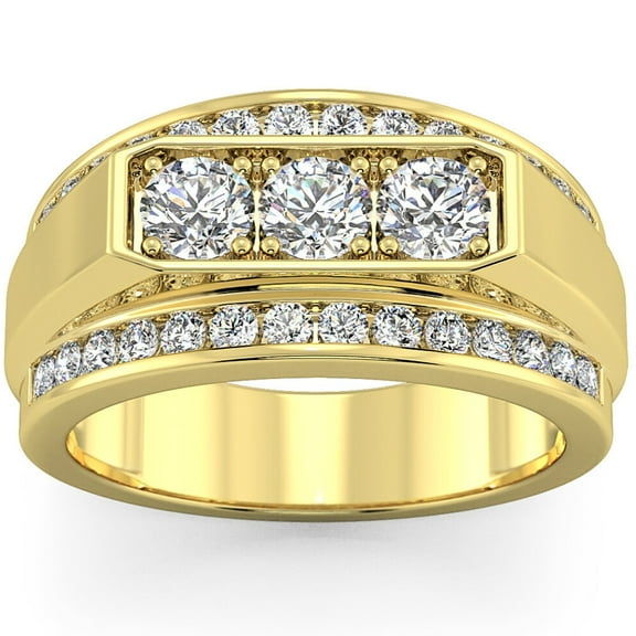 Pompeii Men's 2 CT. T.W. Lab Grown Diamond Border Three Stone Ring in 14K Gold