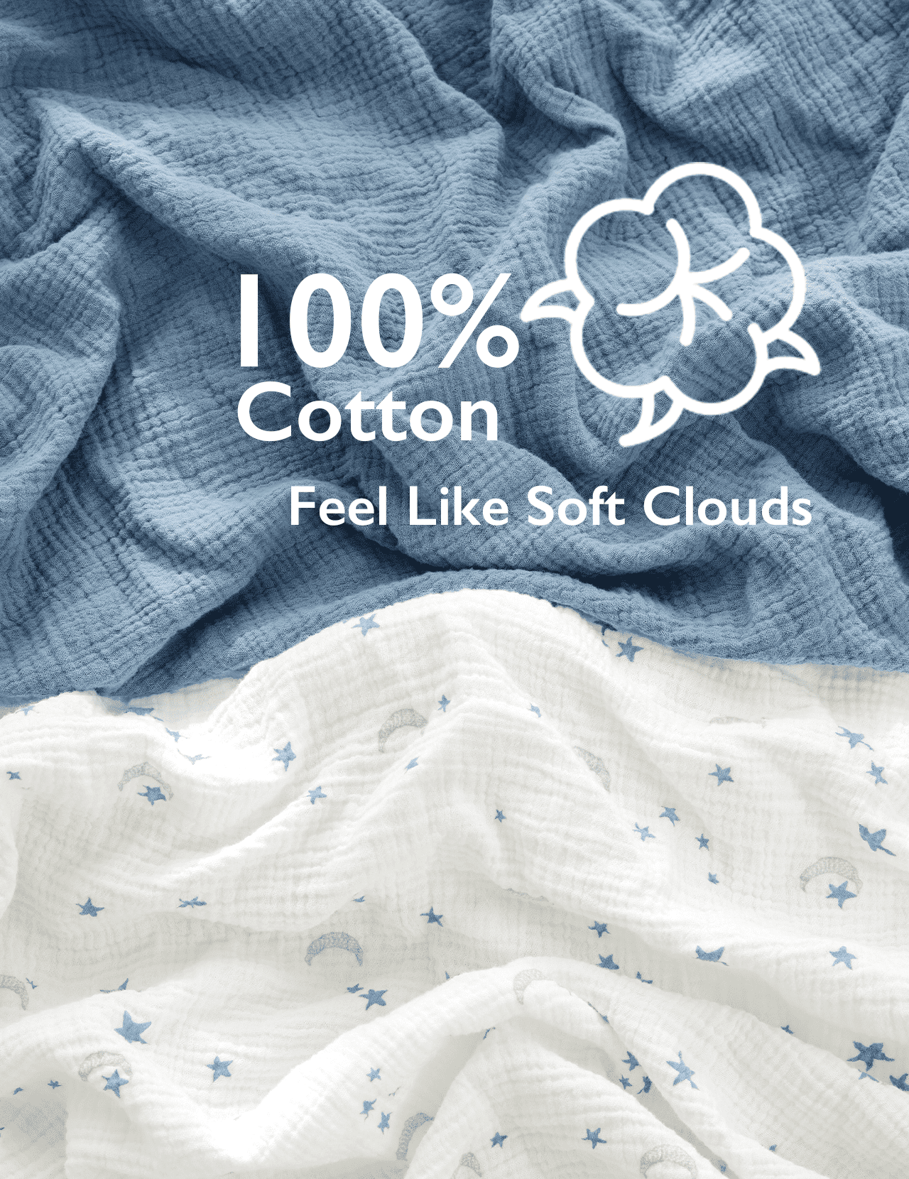 Momcozy Baby Muslin Standard Fitted Crib Sheets, Blue Star Moon Pattern, Infant Bedding