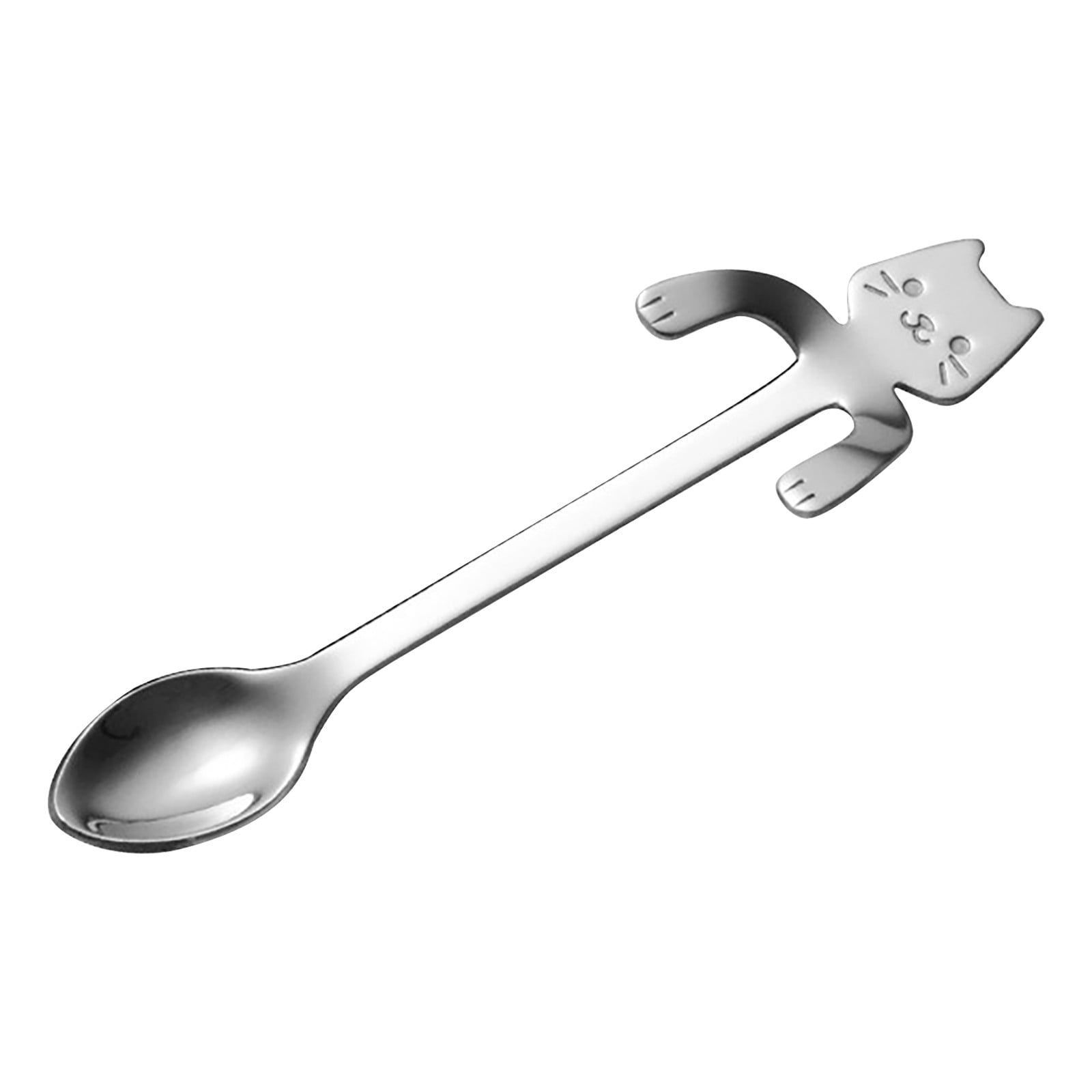 Black, 1 Small Mini Stainless Steel Cartoon Cat Coffee Spoon Stirring Spoon Tea Spoon