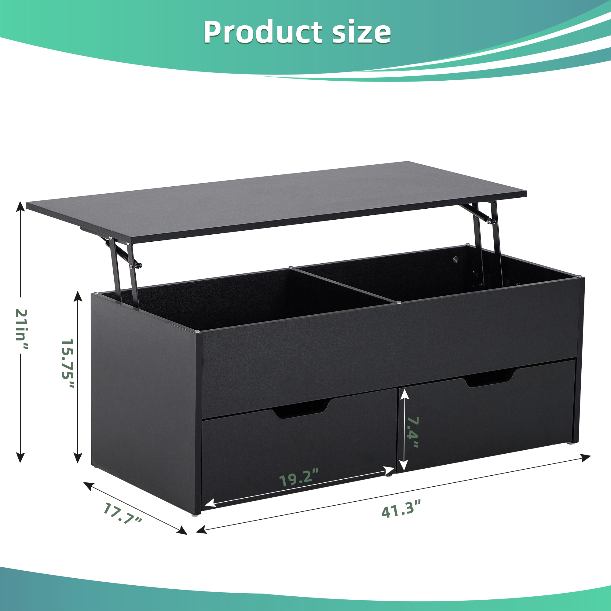 3-Tier Adjustable Lift-Top Coffee Table ，Sofa Table For Living Room , Hidden Compartment, 2 Drawers, 15.75" - 20.3" Height Range
