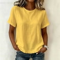 thumbnail image 2 of Thousandth Cotton Linen Shirts for women Casual Summer Tops Short Sleeve Crew Neck T-Shirts Loose Fit Tunic Tops Comfy Work Plain Blouse Tees, 2 of 8