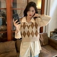 thumbnail image 2 of Lucyever Retro Argyle Pattern Women Vest Sweater Harajuku Preppy Style Sleeveless Sweaters Girl Autumn V-Neck Knitted Crop Tops, 2 of 5