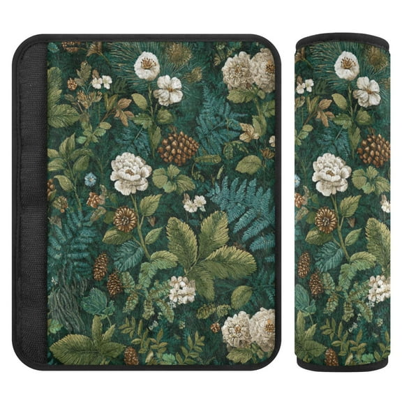 2-Pack Seat Belt Covers with Flannel Seatbelt Shoulder Strap Case Adjustable Straps Soft Padding for Car Pine Cones and Mossy Ferns Small