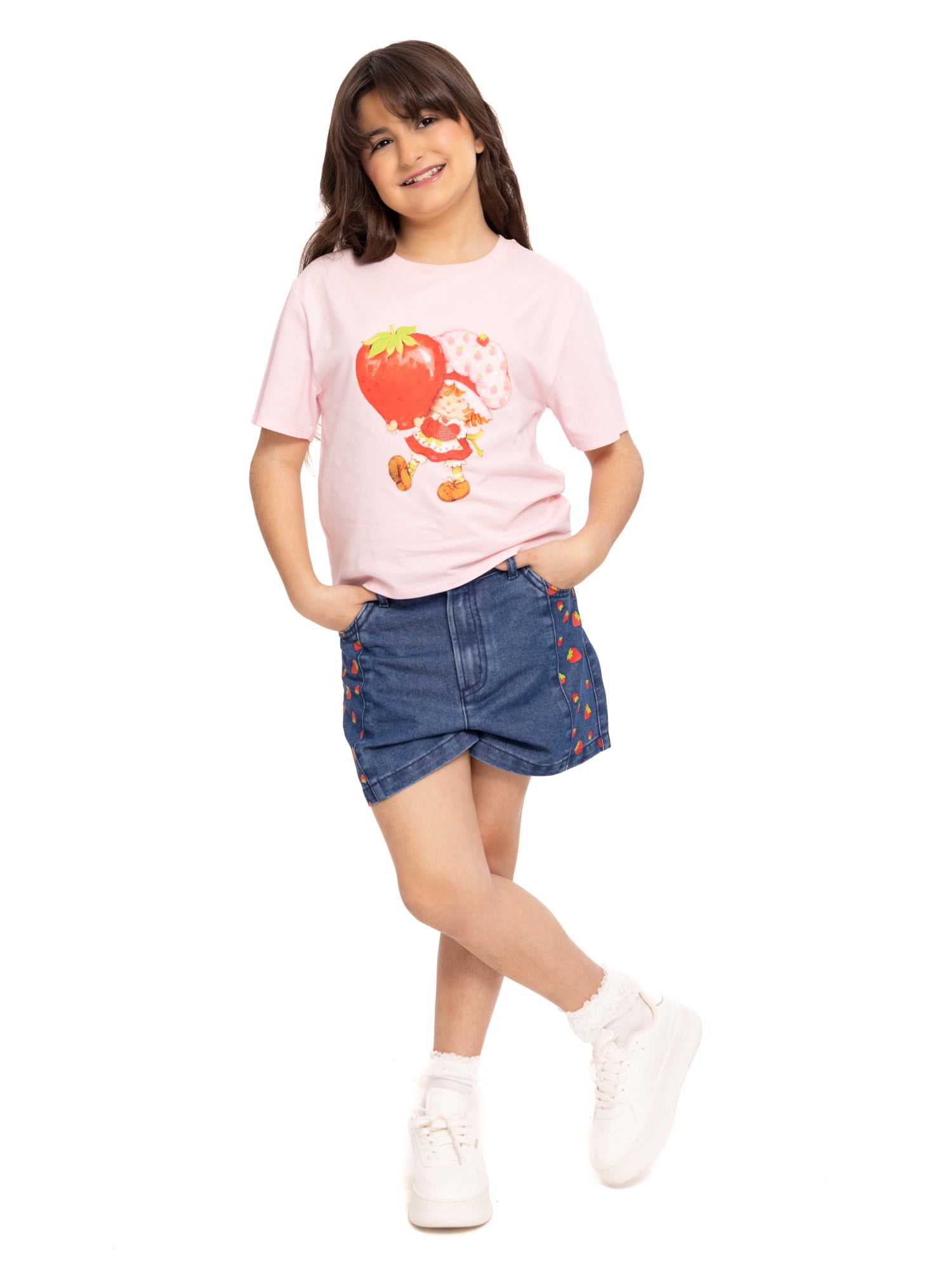 Strawberry Shortcake Girls Graphic Print Denim Shorts, Sizes 4-16