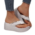 thumbnail image 1 of Women's Rhinestone Platform Wedge Flip Flops Comfortable Non Slip Slide Sandals Clip Toe Glitter Slippers Silver Size 8, 1 of 8