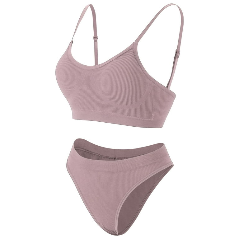 Women 2 Piece Seamless Lingerie Set Full Coverage Everyday Padded Bra and  Panty Sets Crop Tank Top Lightly Lined Underwear Beauty Back Wire Free  Sports Style leggings womens women C87-Purple at