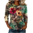 thumbnail image 3 of Tqyyweavej Womens 3/4 Sleeve Shirts Plus Size Printed Crew Neck Tops Loose Fit Casual V Neck Blouses, Gifts for Women S-5XL, 3 of 8