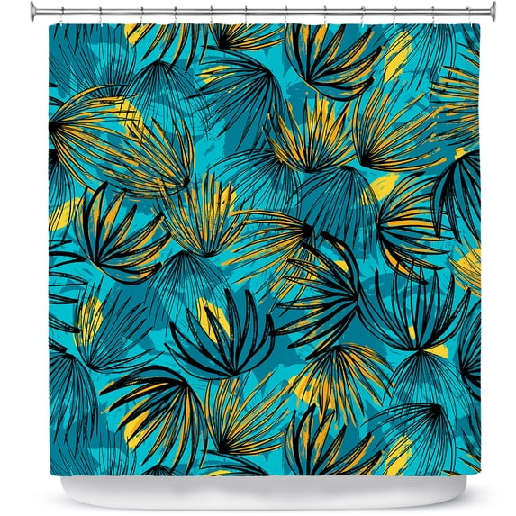 Shower Curtains 70" x 84" from DiaNoche Designs by Metka Hiti - Unfinished Flowers Teal Gold