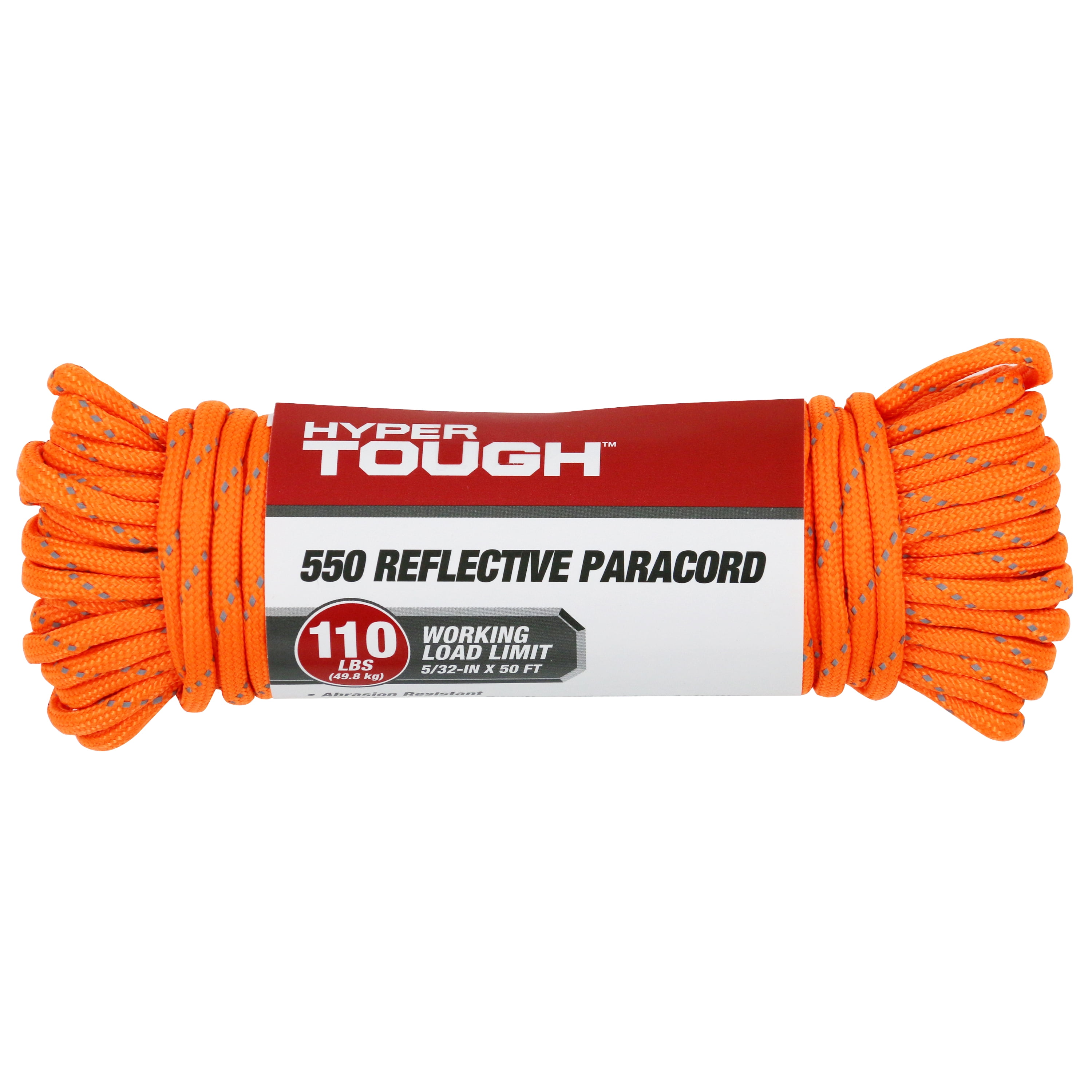 (4 pack) Hyper Tough 5/32 inch x 50 ft, 550 Reflective Paracord, Orange