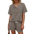 thumbnail image 6 of GZWYHT Lounge Sets for Women Comfy Sets for Women Clothing Two Outfits For Women Sets Button Down Top And Shorts Set Sweatsuits Two Piece Sets for Women Two Piece Sets for Women Summer Khaki S, 6 of 8