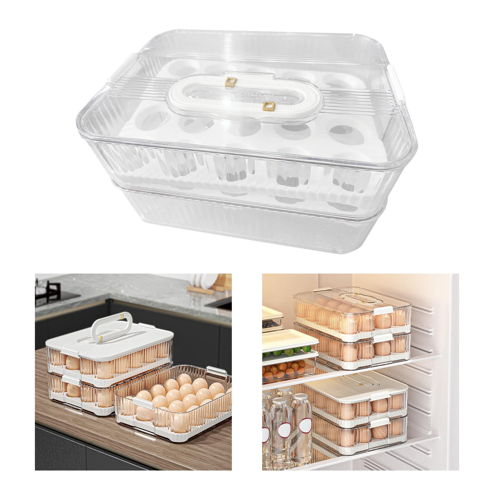 Fiocias Egg Container Freshness Timer Support Stackable Eggs Tray Bins Egg Fresh Storage 2 Layer and Clear