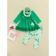 thumbnail image 2 of Seyurigaoka 3Pcs Kids Girls Lucky Suit, Long Sleeve Ruffled Dress+Printed Long Pants+Headband, 2 of 9