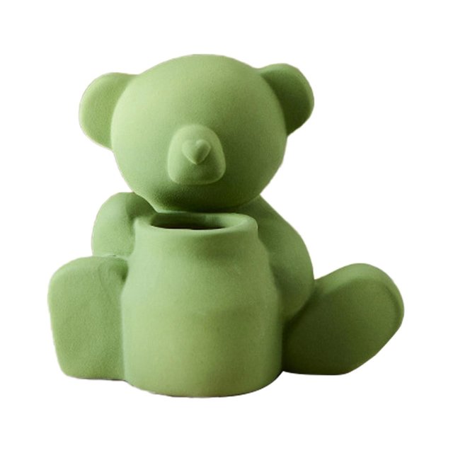 Green Estatua de oso multifuncional, textura mate, cerámica, estilo nórdico, florero de oso, suministros para el hogar