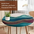 thumbnail image 3 of Turquoise Mountain Round Tablecloth 55-60 Inch Round Fitted Table Cloth with Elastic Edge, Abstract Gradient Gold Ocean Wave Waterproof Table Cover Protector for Outdoor Picnic Party Dining, 3 of 6