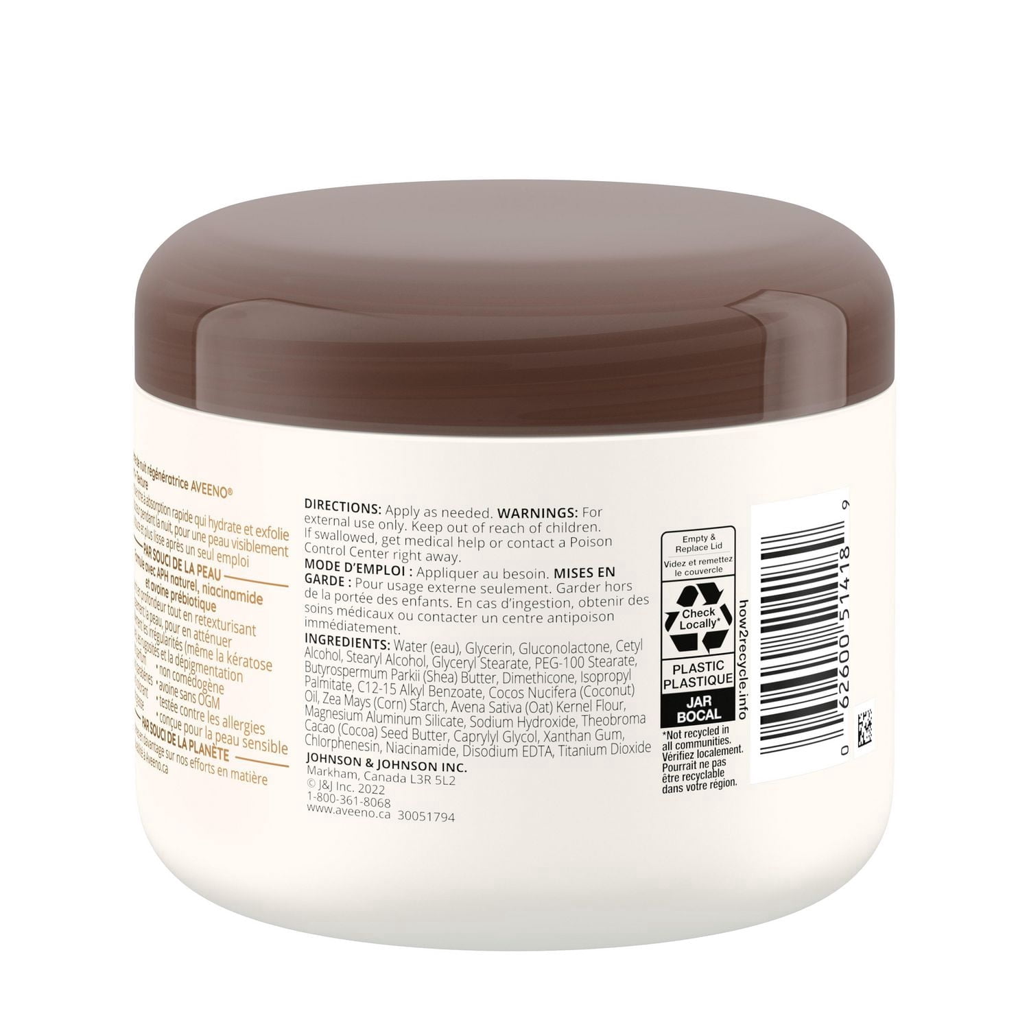 Aveeno Crème de Nuit Régénératrice Teint et Texture, Lotion pour le Corps, Crème pour la Kératose Pilaire, Avoine, Vitamine B3, PHA, Exfoliant