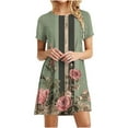 thumbnail image 2 of JTZGDY Women's Summer Dresses 2025 Beach Boho Floral Print Mini Sundress Short Sleeve Loose Casual Round Neck Graphic Short Tshirt Dress Green#01 S, 2 of 8