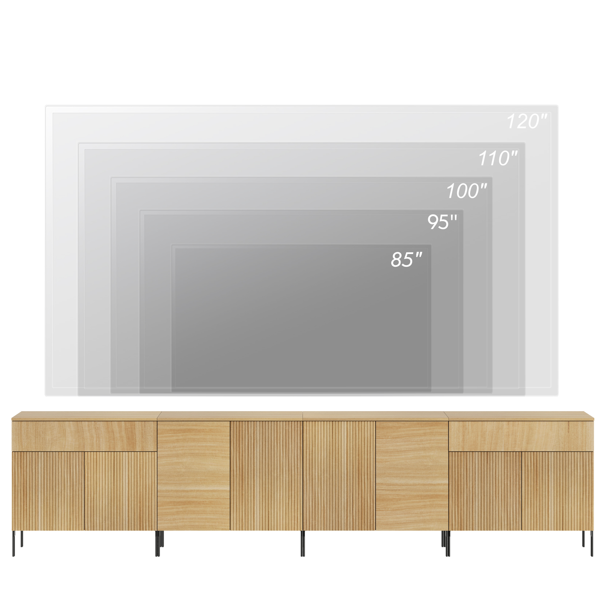 126" Long Modern Reeded Dresser TV Stand with Adjustable Sheves, Entertainment Center with Drawers, Wooden TV Console with Storage for Living Room