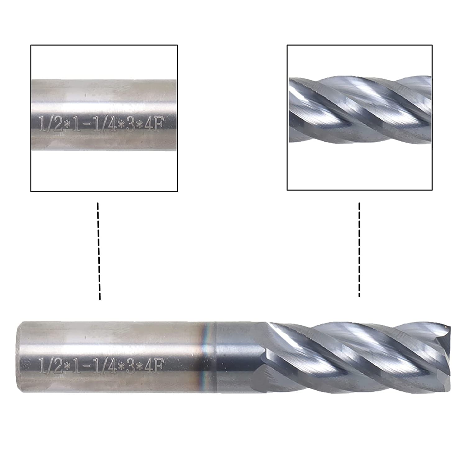 SEBLAFF 1/2 Inch Helix Carbide End Mill Tialn Coated 4 Flute 1-1/4 Inch Length of Cut Fit for Aluminum Cut Non-Ferrous Metal Upcut CNC Spiral Router Bit