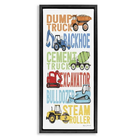 Stupell Industries Traditional Construction Vehicles Art for Kids Painting Black Floater Framed Canvas Art Print Wall Art, 11 x 25