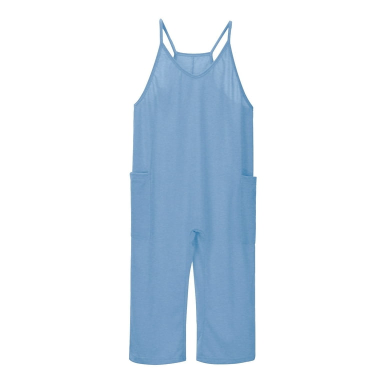 Girls Sleeveless Spaghetti Strap Long Pants Jumpsuit with Pockets