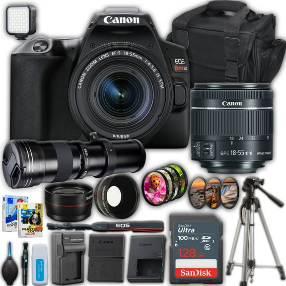 Canon EOS Rebel SL3 DSLR Camera with 18-55mm Lens   420-800mm Super Telephoto Lens  SanDisk 128GB Memory Card   Camera Case   50" Tripod   3 Pcs Filter Kit   More