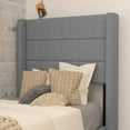 thumbnail image 4 of Flash Furniture Hollis Twin Upholstered Platform Bed with Wingback Headboard, Mattress Foundation with Slatted Supports, No Box Spring Needed, Gray Faux Linen, 4 of 12