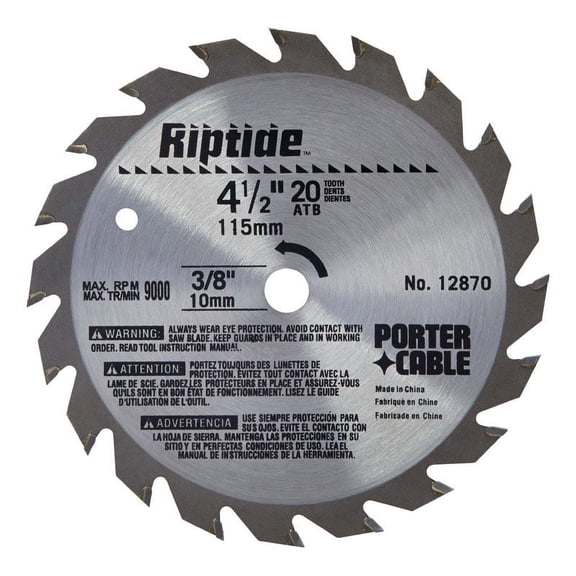 Porter-Cable Riptide 4-1/2 in. Dia. x 3/8 in. Carbide Tipped Saw Blade 20 teeth 1 pk