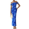 thumbnail image 5 of Vestido PRETTYGARDEN 2025 Verano Hombros Descubiertos Fruncido Azul L, 5 of 5