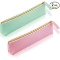 thumbnail image 1 of Leather Pen Pencil Case, 2PCS Cute Slim Pen Bag Small Pencil Pouch Lovely Stationery Bag Portable Cosmetic Bag Zipper Bag for Pen Pencils Markers(Green+Pink), 1 of 5