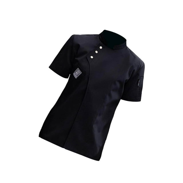 Chef Jacket Short Sleeve Cooking Clothes Simple Hotel Pub Waiter Workwear Chef Coat for Restaurant Black XXL