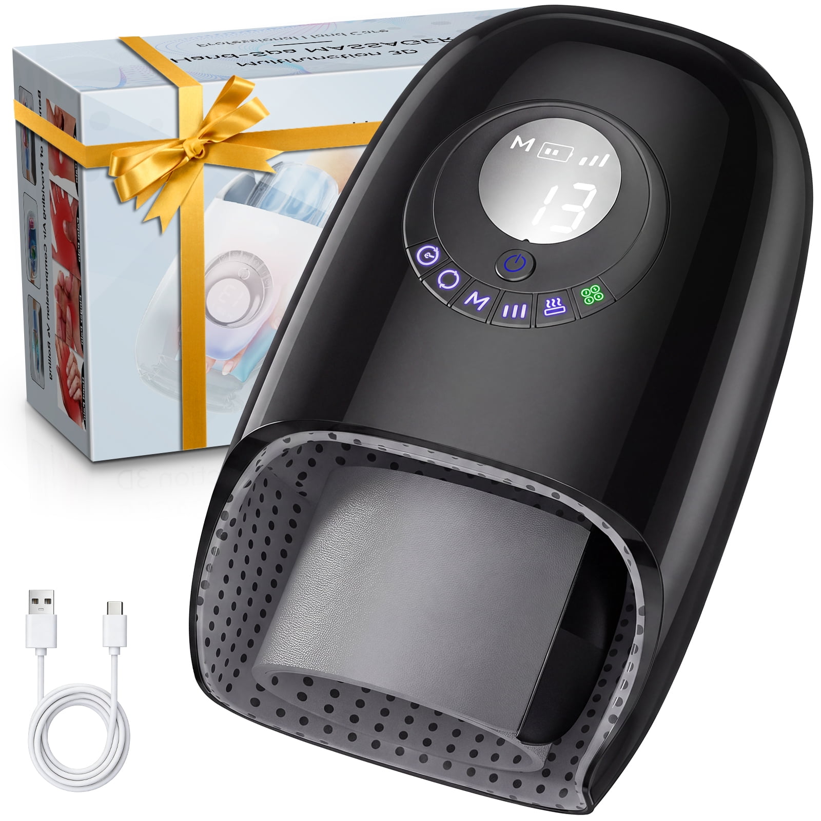 Hand Massager with Heat and Compression, Hand Massager for Arthritis and Carpal Tunnel, Portable Hand Held Massager, 6 Modes 6 Intensities Cordless Massage Tool, Gift for Women Men