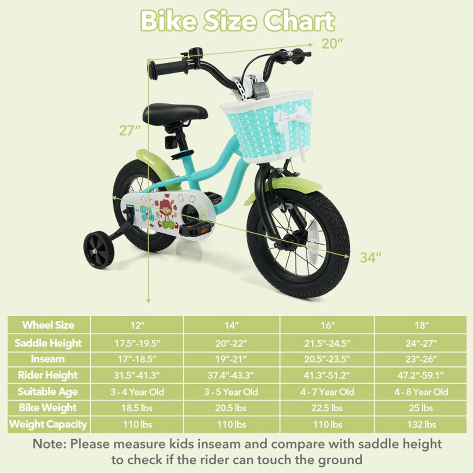 Redsmile Kids Bike 12 Inch with Training Wheels and Basket for Boys Girls Ages 3-4, Toddler Bicycle with Adjustable Seat, Coaster Brake, Beginner Trainer Bike, Green