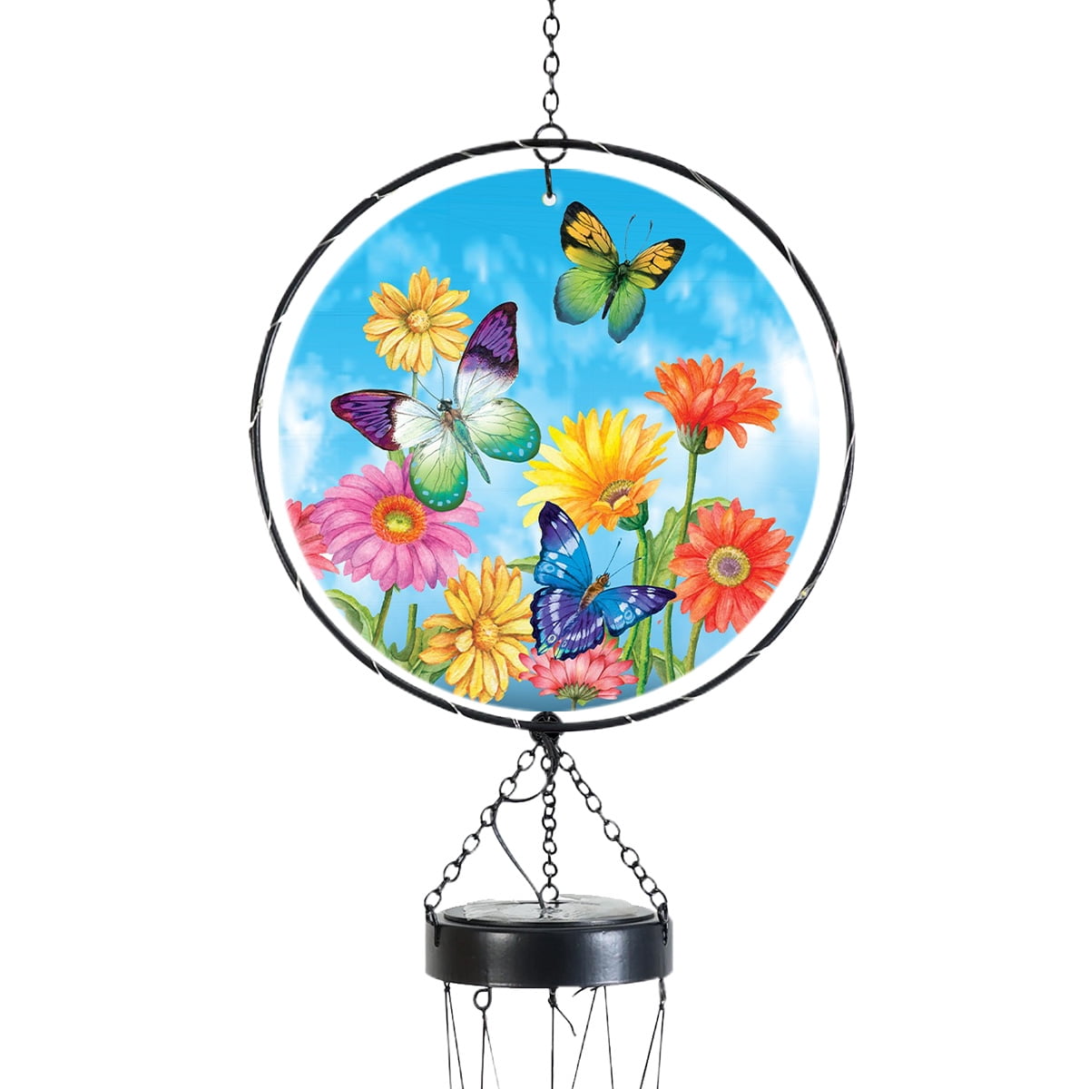 Briarwood Lane Spring LED Illuminated Solar Powered Glass Suncatcher  Wind Chime 37x8 Welcome Butterflies For Spring Wind Chime For Outdoors Melodic Metal Windchimes Wind-Chimes