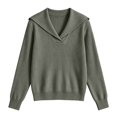 thumbnail image 7 of hoksml Women's Sailor Collar Ribbed Knit Sweater, Long Sleeve Slim Casual Pullover, 7 of 7
