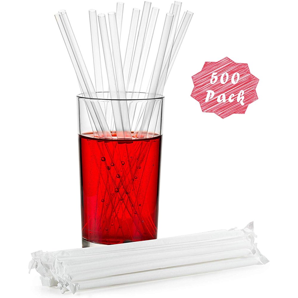 Clear Plastic Straws 500 Pack Individually Wrapped Disposable Straws