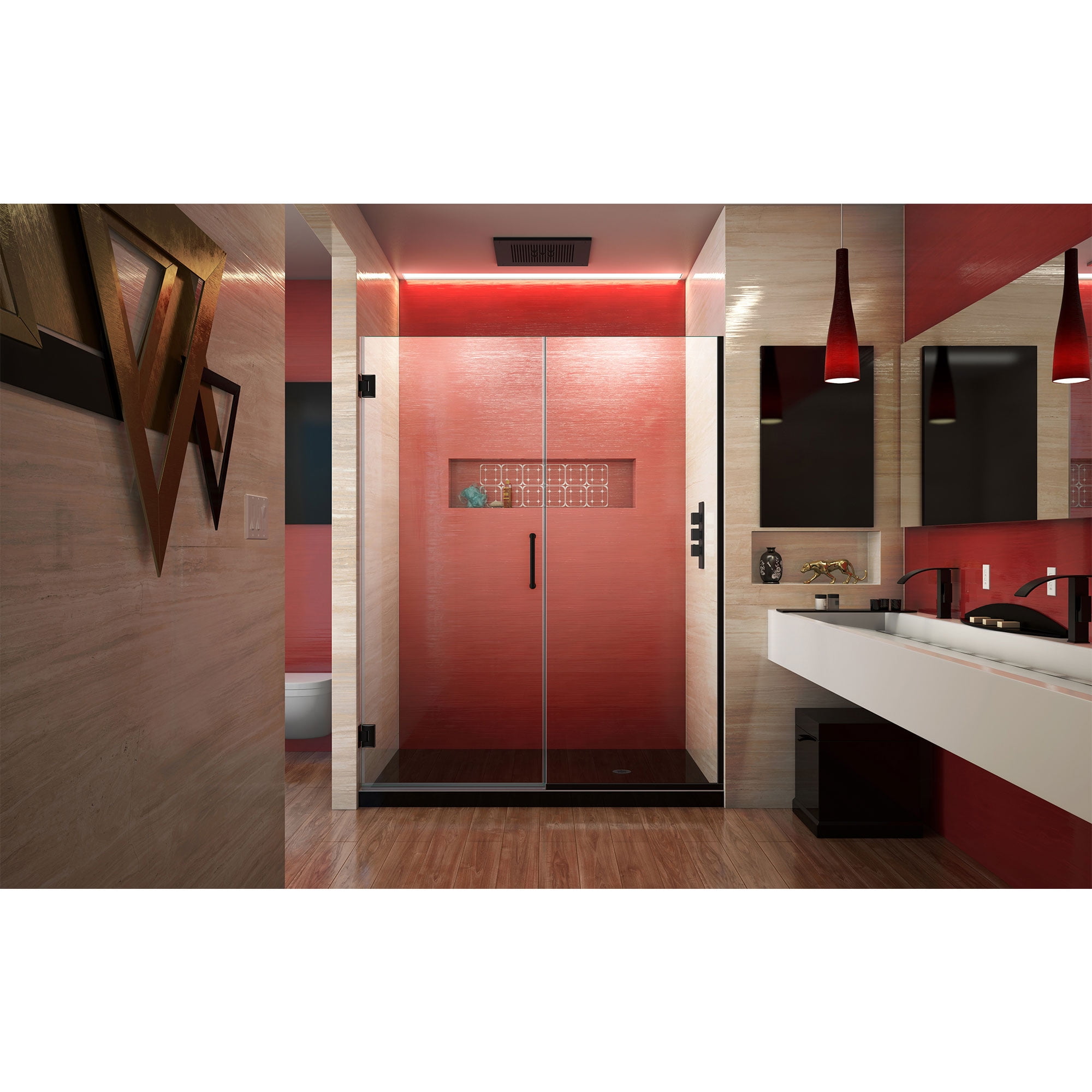 DreamLine Unidoor Plus 57-57 1/2 in. W x 72 in. H Frameless Hinged Shower Door in Satin Black