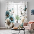 thumbnail image 4 of Teal Tulip Butterfly Kitchen Curtains Window Panels, Beige Turquoise Floral Grey Wooden Insulated Window Treatment Curtain, Grommet Curtains for Bedroom/Living Room/Bathroom, 2 Piece 42"Wx84"L, 4 of 8