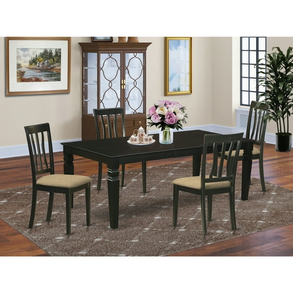 East West Furniture Logan 5-piece Wood Dining Set with Linen Seat in Black