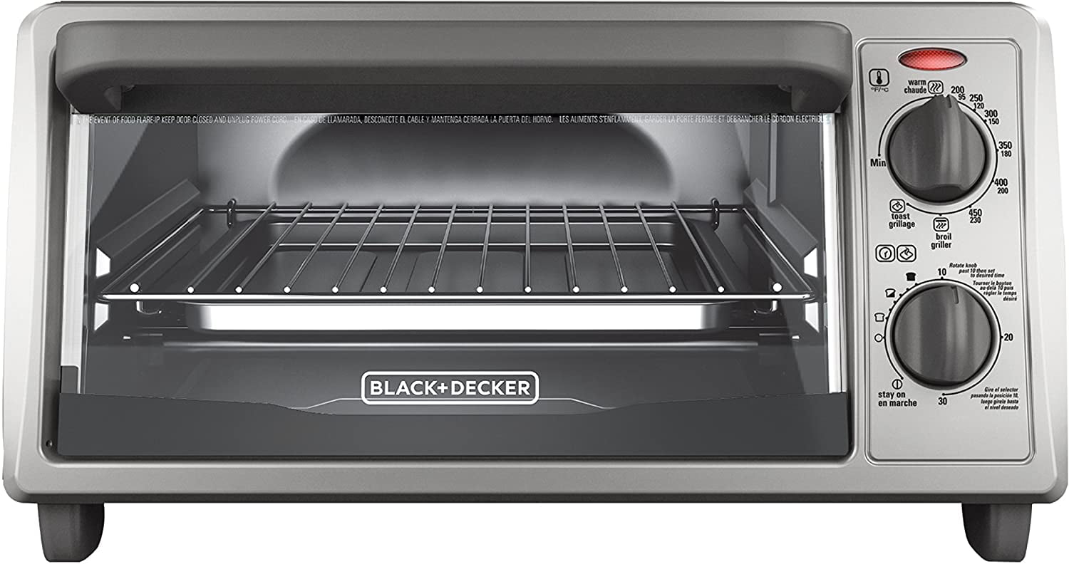 black+decker 4slice countertop toaster oven, stainless steel silver to1322sbd