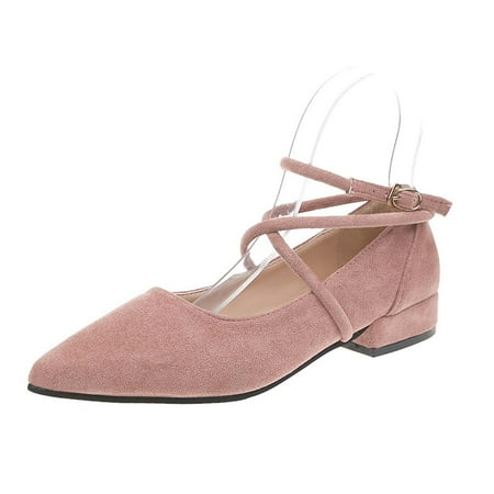 

Summer Savings Clearance! PEZHADA Women Shoes Flat Sandals for Women Women s Fashion Flock Pointed-toe Low Heels Shoes Solid Color Buckle Shoes Pink
