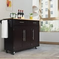 thumbnail image 2 of Giantex Kitchen Island on Wheels, Rolling Kitchen Island Cart with Rubber Wood Top, Side Handle, Large Drawers, 3-Door Cabinet for Kitchen and Dining Room (Brown), 2 of 10