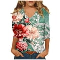 thumbnail image 2 of Xixinqiwan No Boundaries Women Tops ,Womens 3/4 Sleeve T Shirts V Neck Floral Printed Shirts Summer Casual Loose Fit Tops, 2 of 5