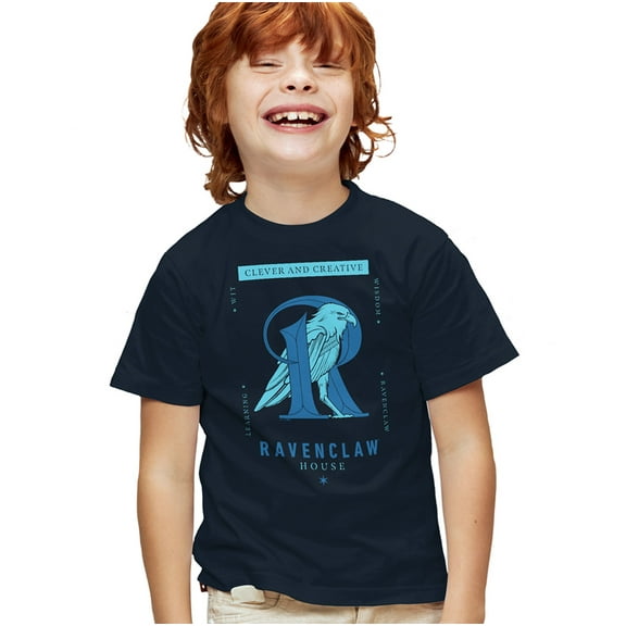 Harry Potter Ravenclaw Clever and Creative Kids T Shirt for Youth Boys and Girls, Navy, Small