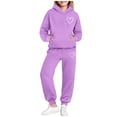 thumbnail image 2 of Piuwrlz Toddler Fleece Sweatsuits 2pcs Hood Top and Pants Girls Boys Plush Hoodies and Sweatpants Purple Size 4-5Years, 2 of 6